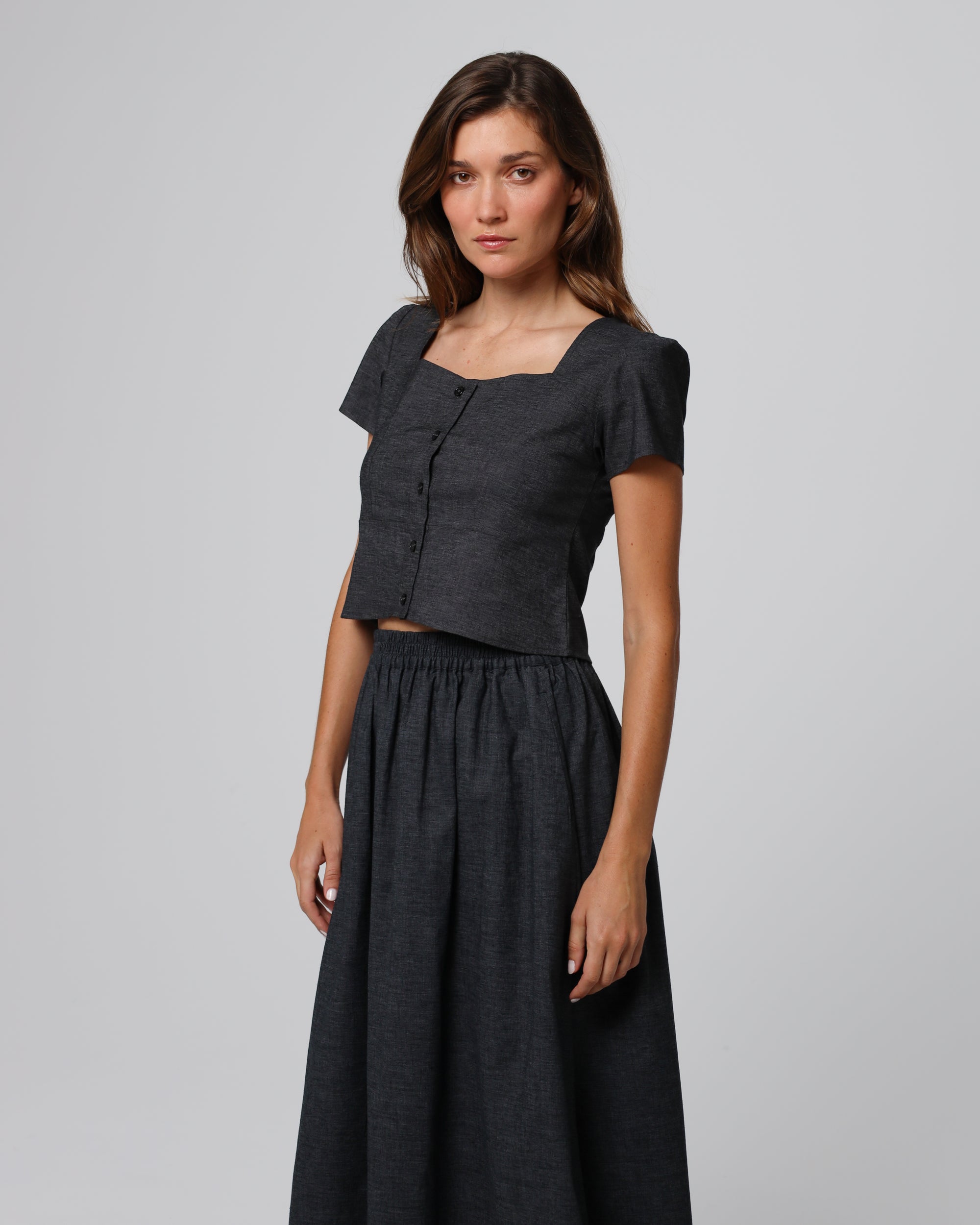 Juana Hemp Blend Button Front Top