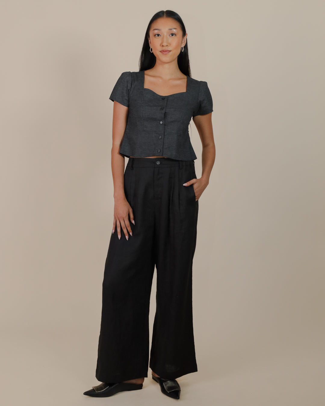 Juana Hemp Blend Button Front Top