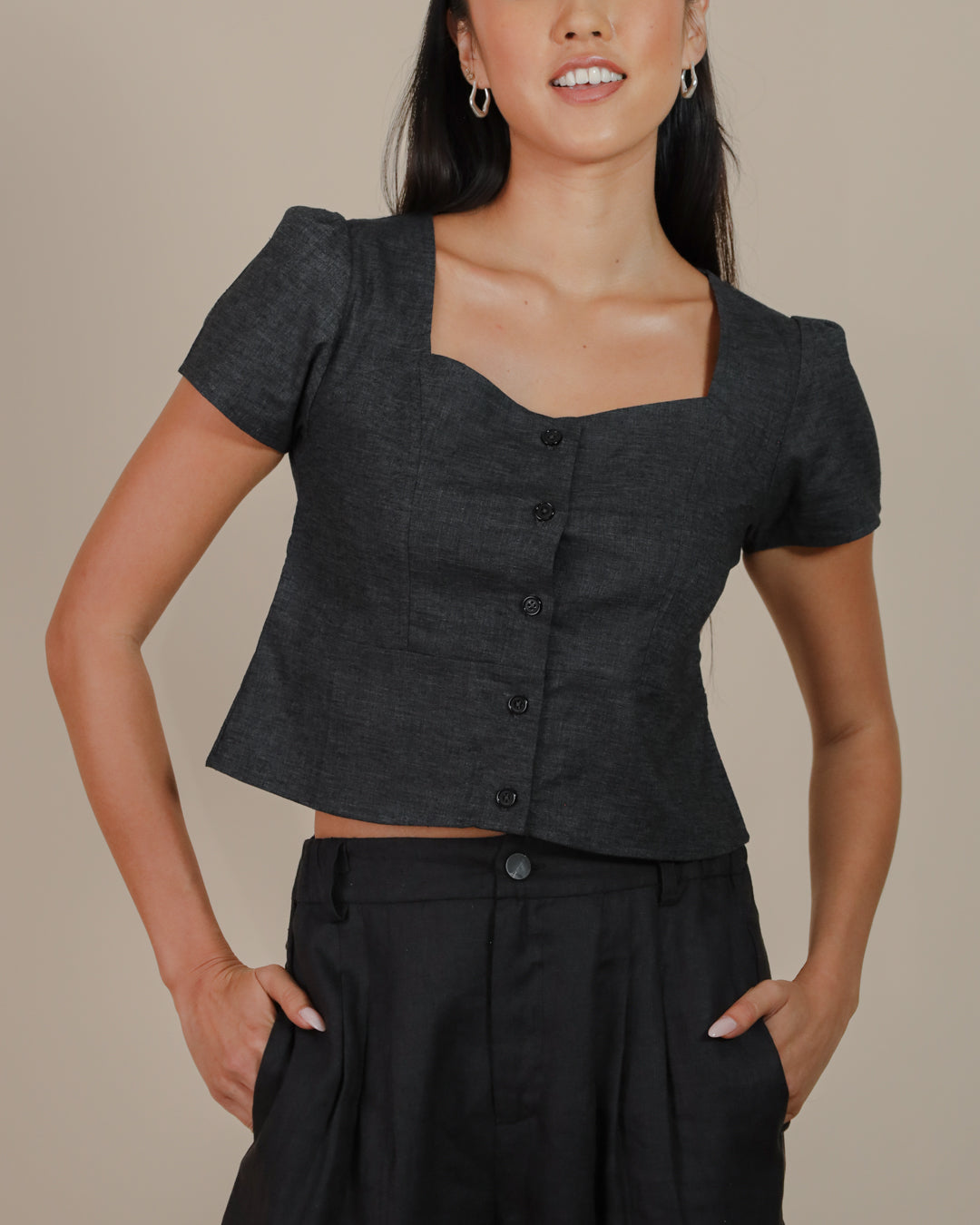 Juana Hemp Blend Button Front Top
