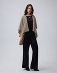 Model styling Juana Cashmere Cape (oatmeal) over the Aven Silk Set