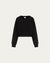 Fleece Cropped Sweater (black) on ghost mannequin, front view highlighting cropped length and crewneck.