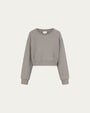 Fleece Cropped Sweater (gray) on ghost mannequin, front view highlighting cropped length.