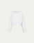 Fleece Cropped Sweater (white) on ghost mannequin, front view highlighting cropped silhouette.