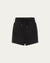 Fleece Shorts (black) on ghost mannequin, front view highlighting relaxed silhouette.