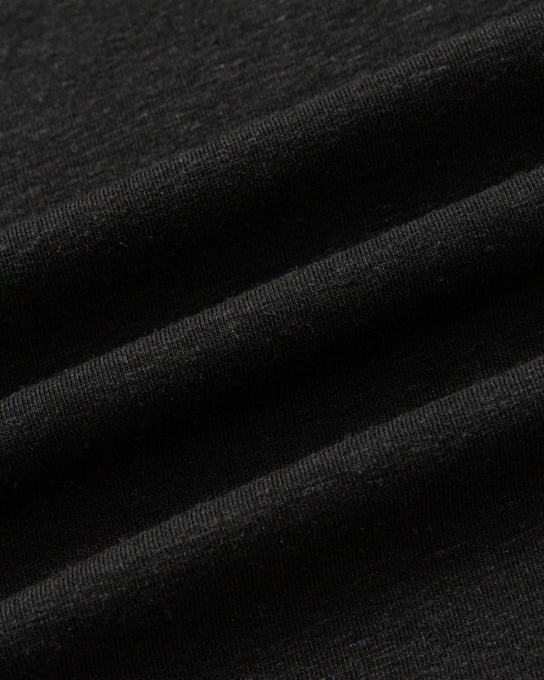 Close-up of hemp–Tencel™ knit of Off The Shoulder Top (black), highlighting breathable texture.