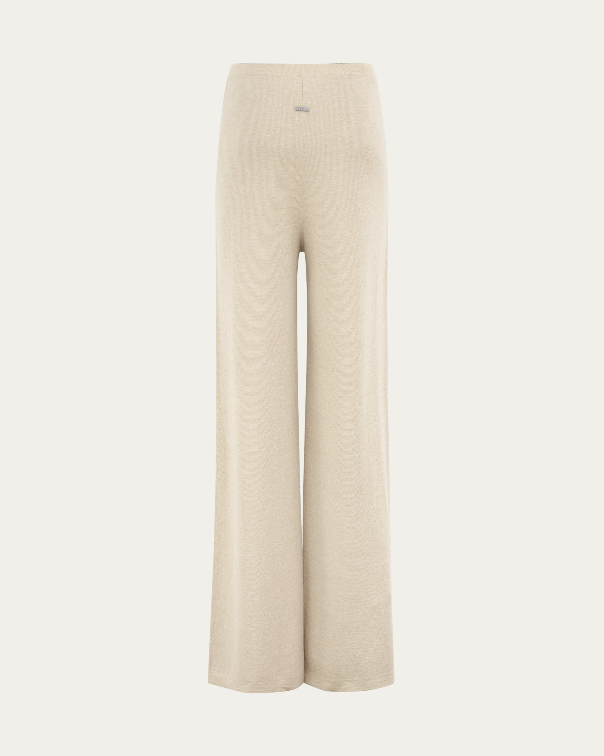 Nilo Knitted Hemp Pull-on Pants (beige) on ghost mannequin, back view showing drape and clean finish.
