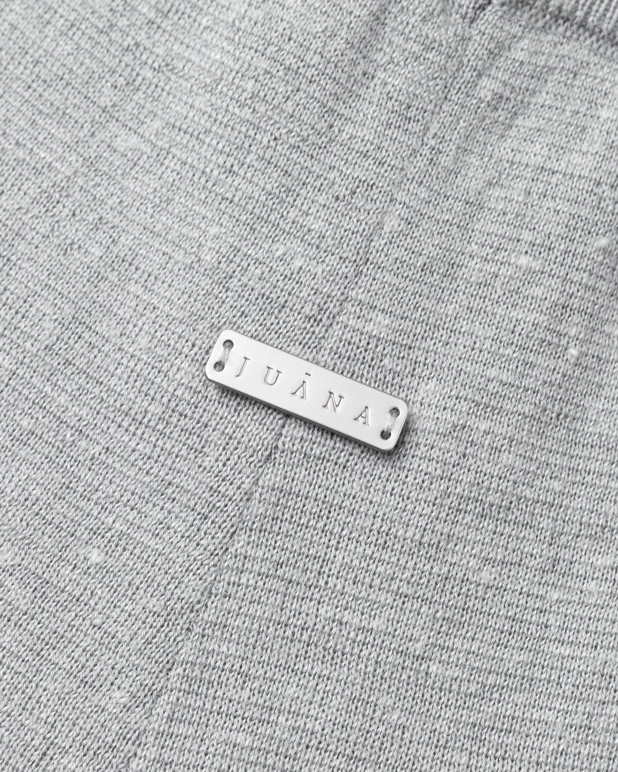 Flat lay of Nilo Knitted Hemp Pull-on Pants (heather gray), showing knit structure and finishing.