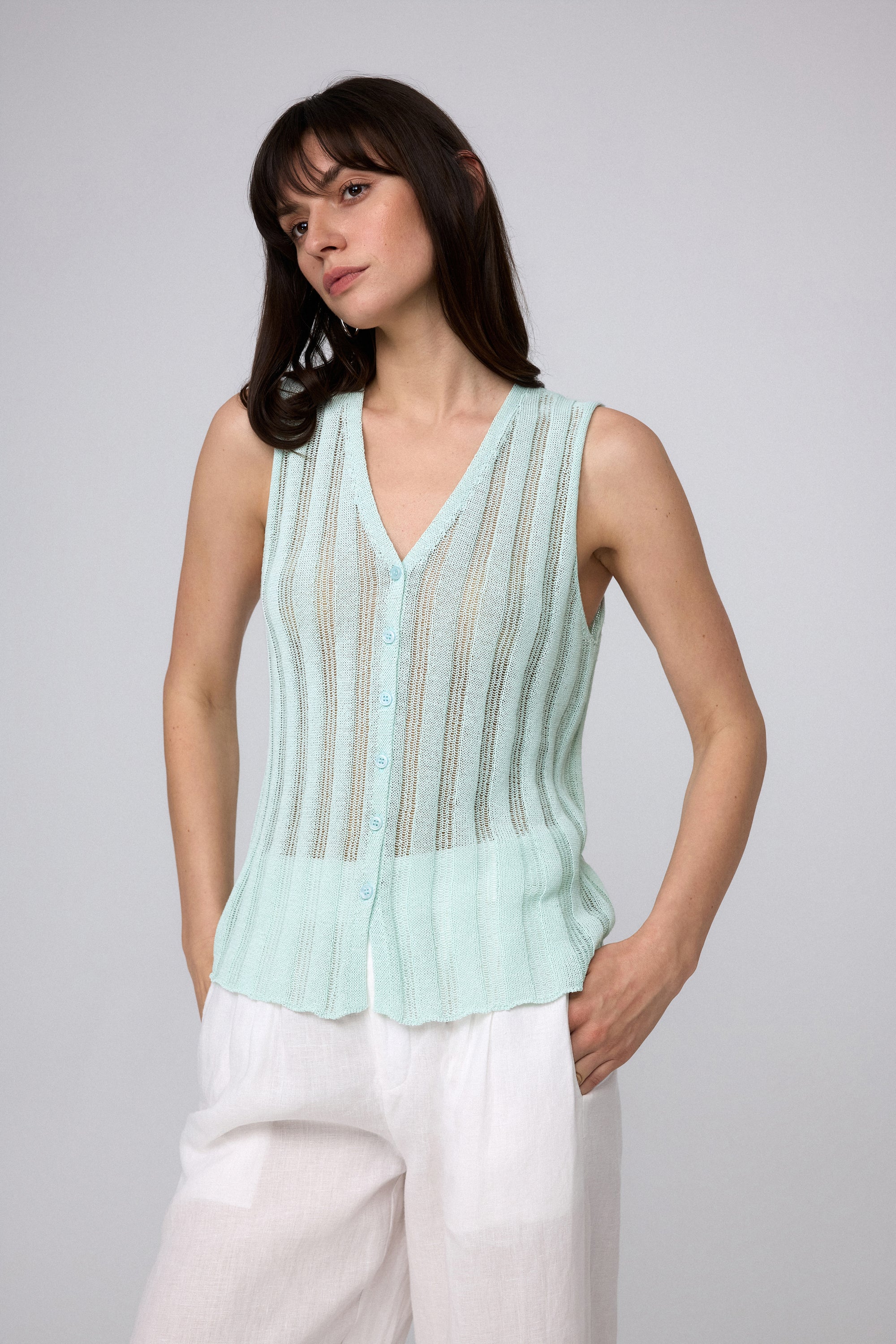 Sumire Open Knit Button Front Tank