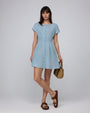 Juana Faye Pleated Shirt Dress chambray blue (Tencel–cotton–hemp blend) complete look styling image