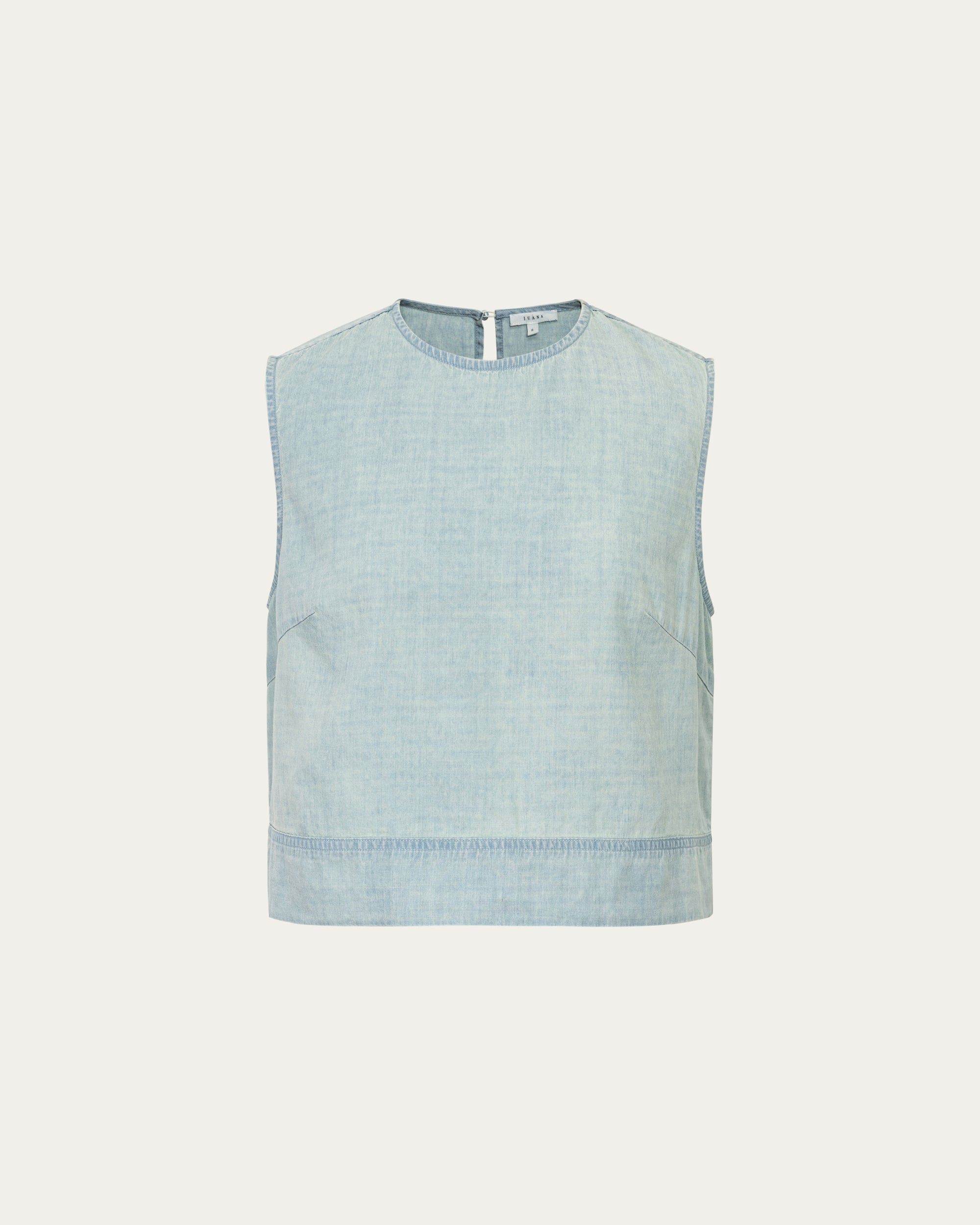 Juana Amaia Shell Top Chambray blue (Tencel–cotton–hemp) clean shell silhouette front view