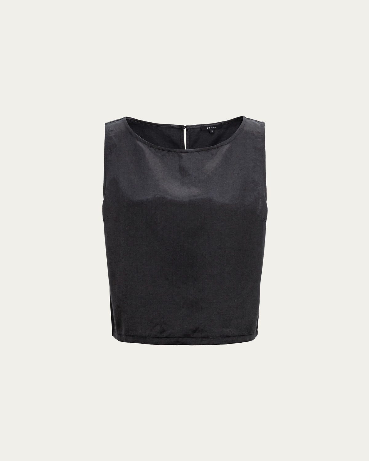 Juana Aven Silk Tank in Black (hemp–silk) shown from the front with a boat neckline and clean sleeveless shape
