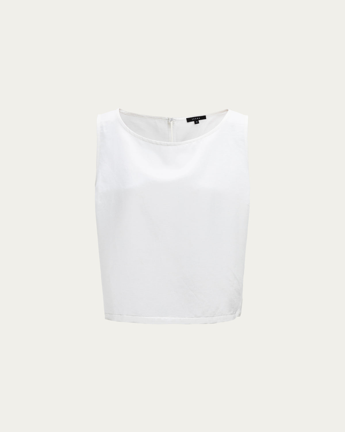 Juana Aven Silk Tank in Pearl White (hemp–silk) shown from the front with a boat neckline and clean sleeveless shape