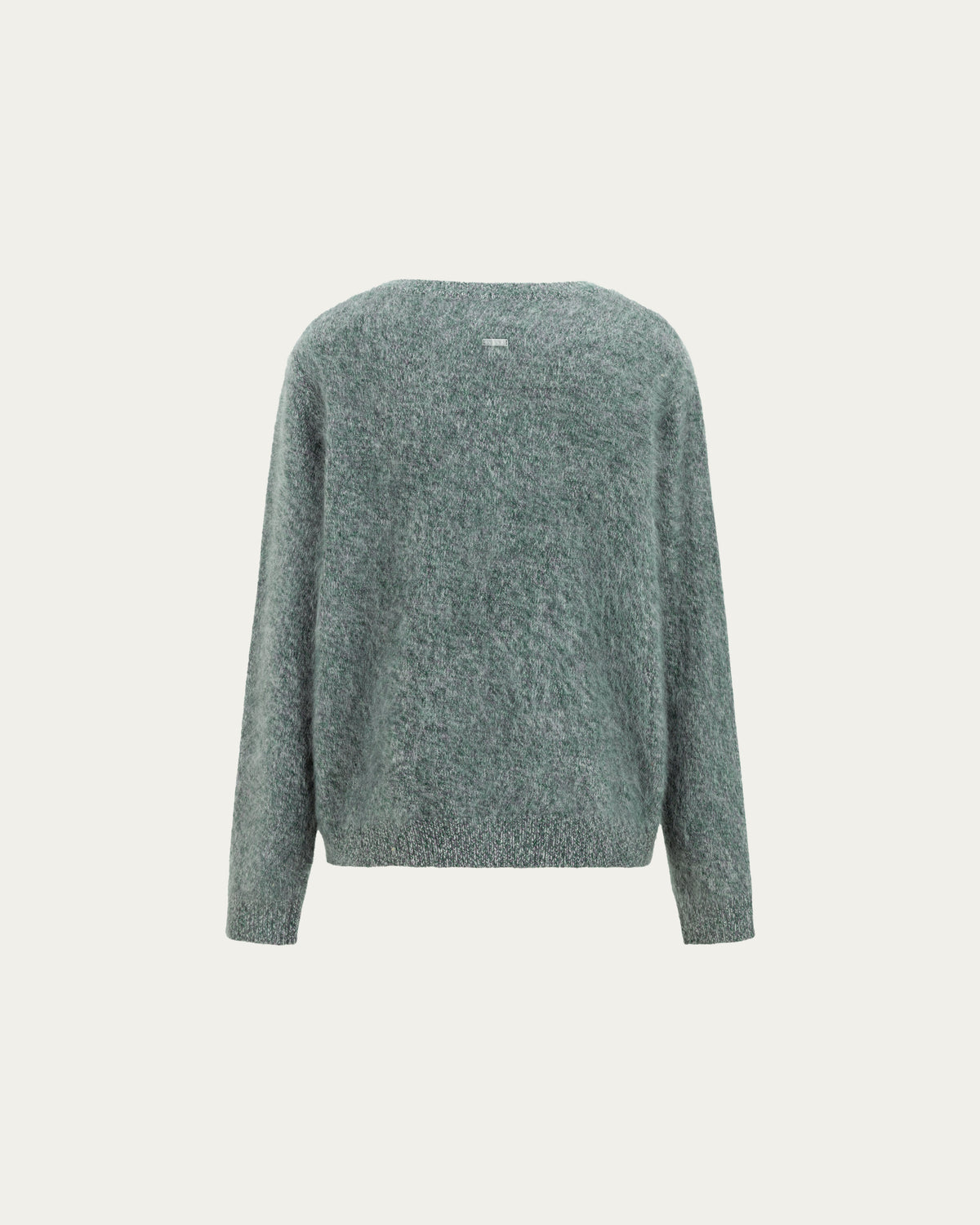 Juana Brushed Wool-Blend Cardigan in Forest Multi (wool–cashmere–silk blend) shown from the back with a relaxed silhouette