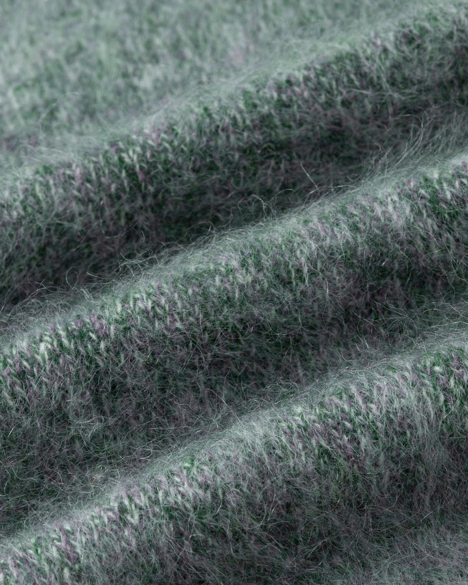 Juana Brushed Wool-Blend Cardigan in Forest Multi (wool–cashmere–silk blend) showing the hand-crafted brushed texture