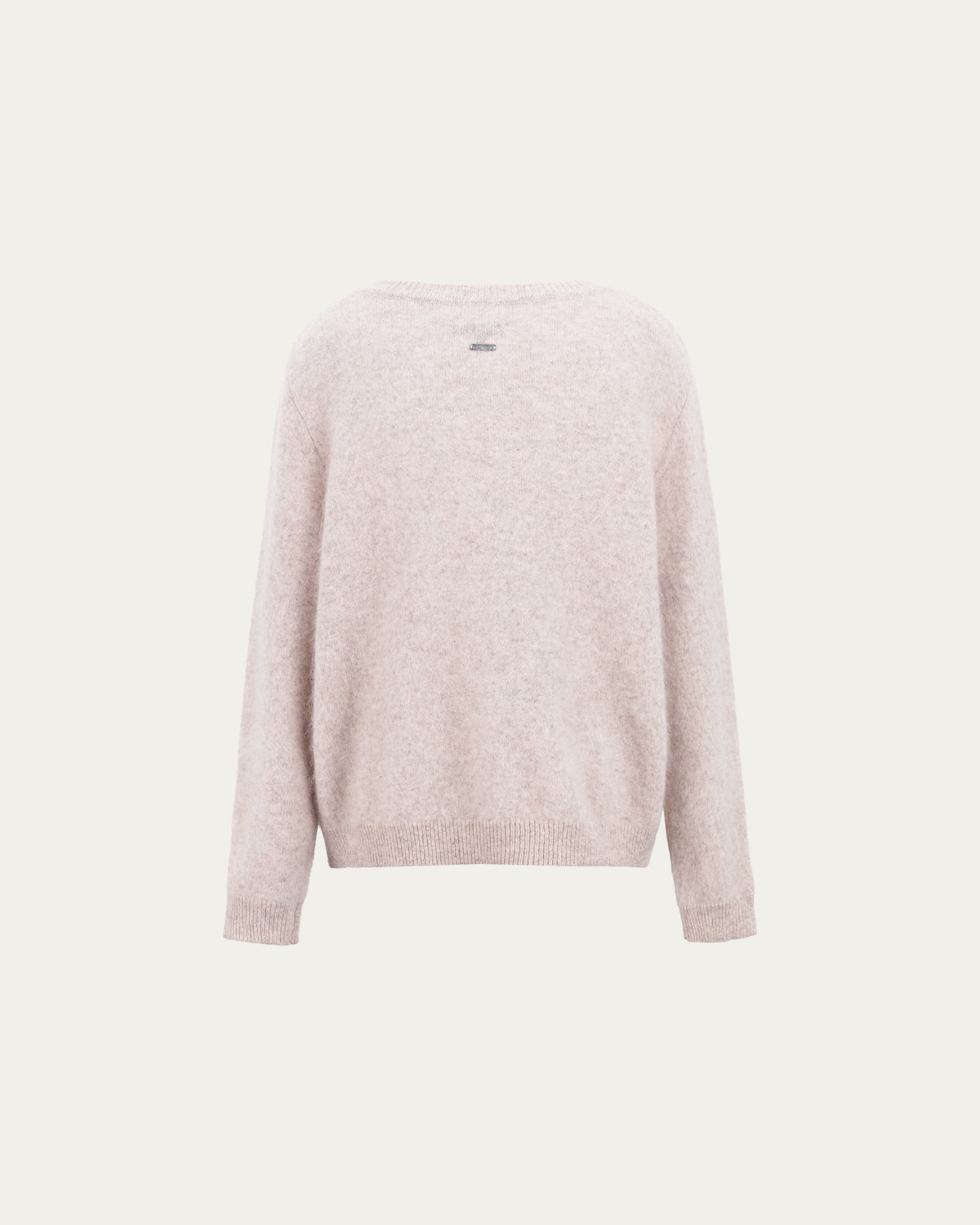 Juana Brushed Wool-Blend Cardigan in Oatmeal Melange (wool–cashmere–silk blend) shown from the back with a relaxed silhouette