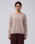 Juana Brushed Wool-Blend Cardigan in Oatmeal Melange (wool–cashmere–silk blend) worn with the natural shell buttons fastened