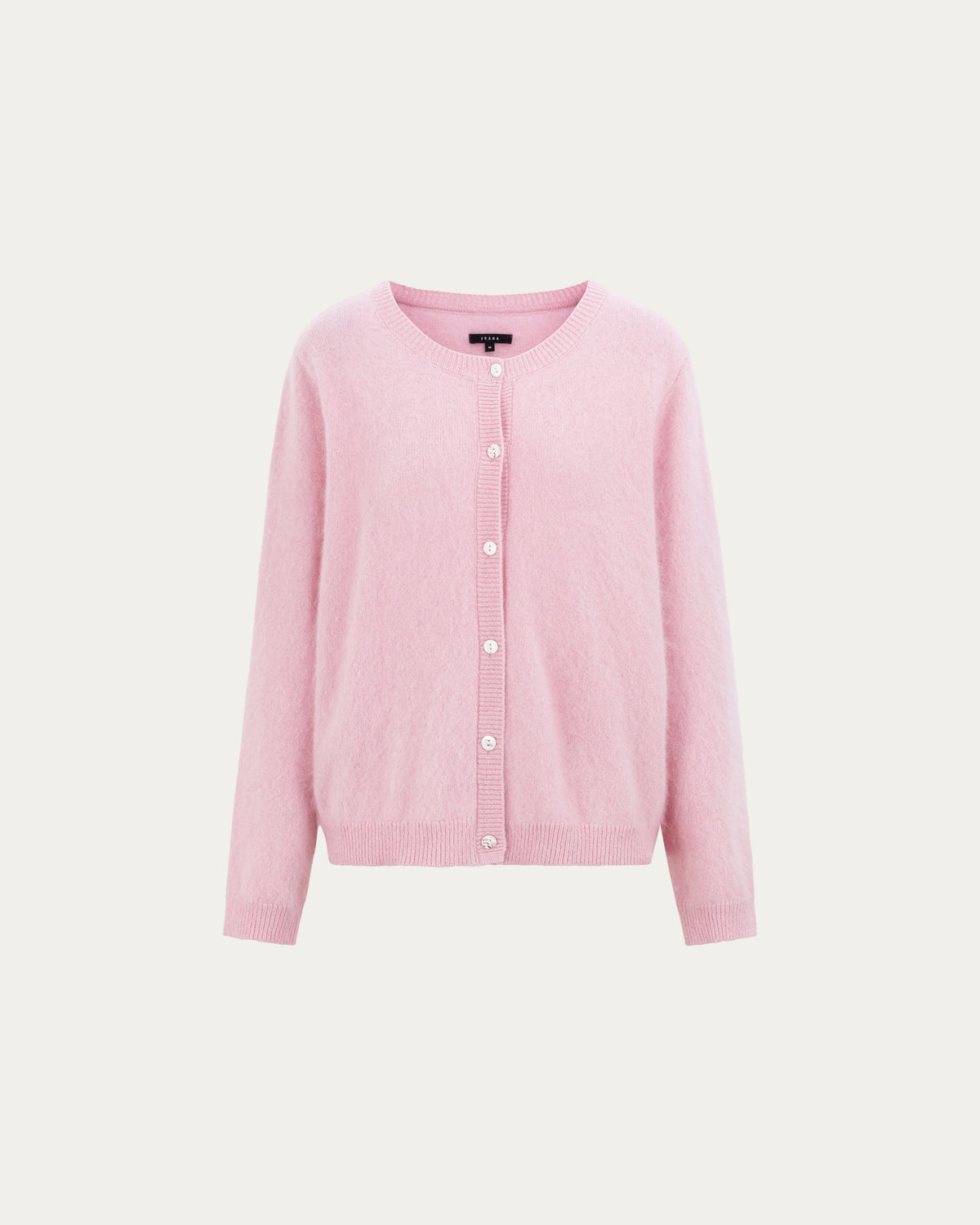 Juana Brushed Wool-Blend Cardigan in Vintage Pink (wool–cashmere–silk blend) shown from the front with button closure