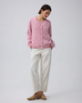 Juana Brushed Wool-Blend Cardigan in Vintage Pink (wool–cashmere–silk blend) styled as a soft everyday layer