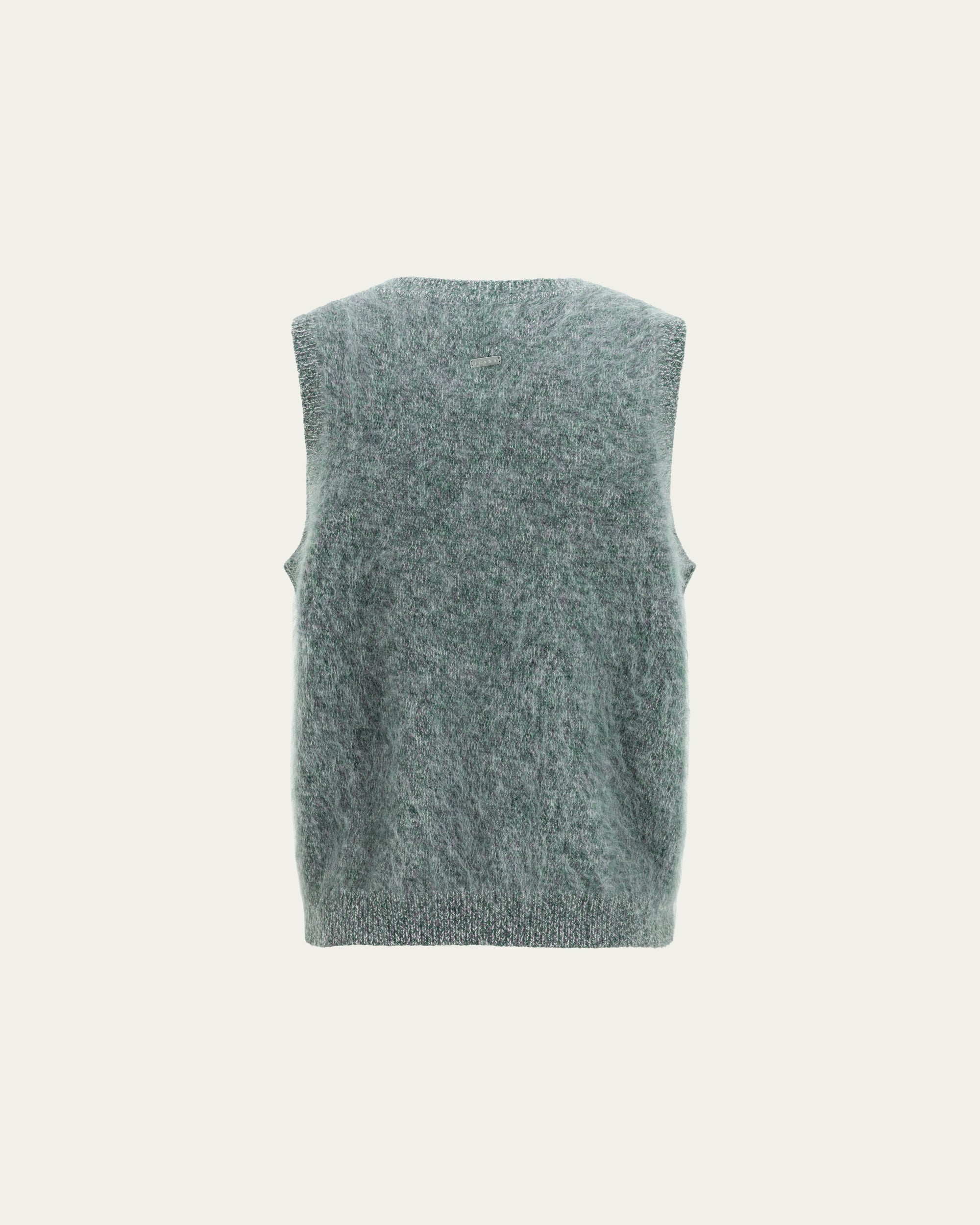 Juana Brushed Wool-Blend Vest in Forest Multi (wool–cashmere–silk) shown from the back with a clean sleeveless shape