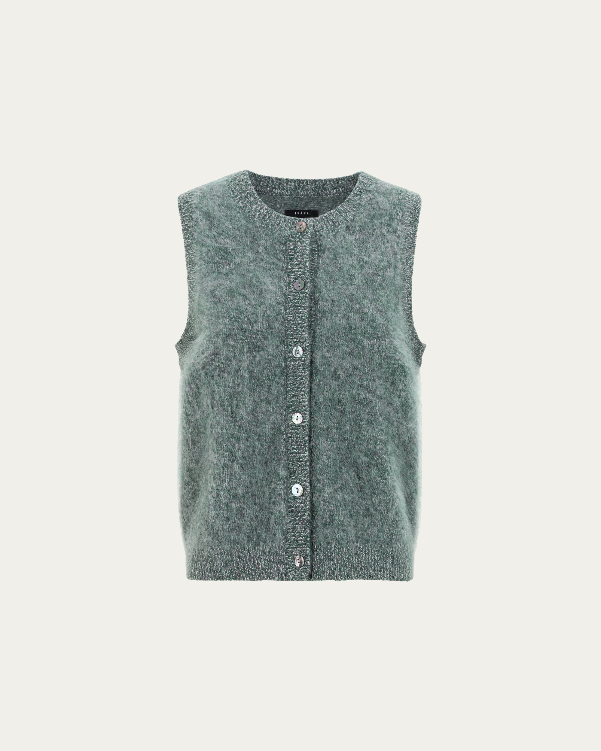 Juana Brushed Wool-Blend Vest in Forest Multi (wool–cashmere–silk) shown from the front with a button closure