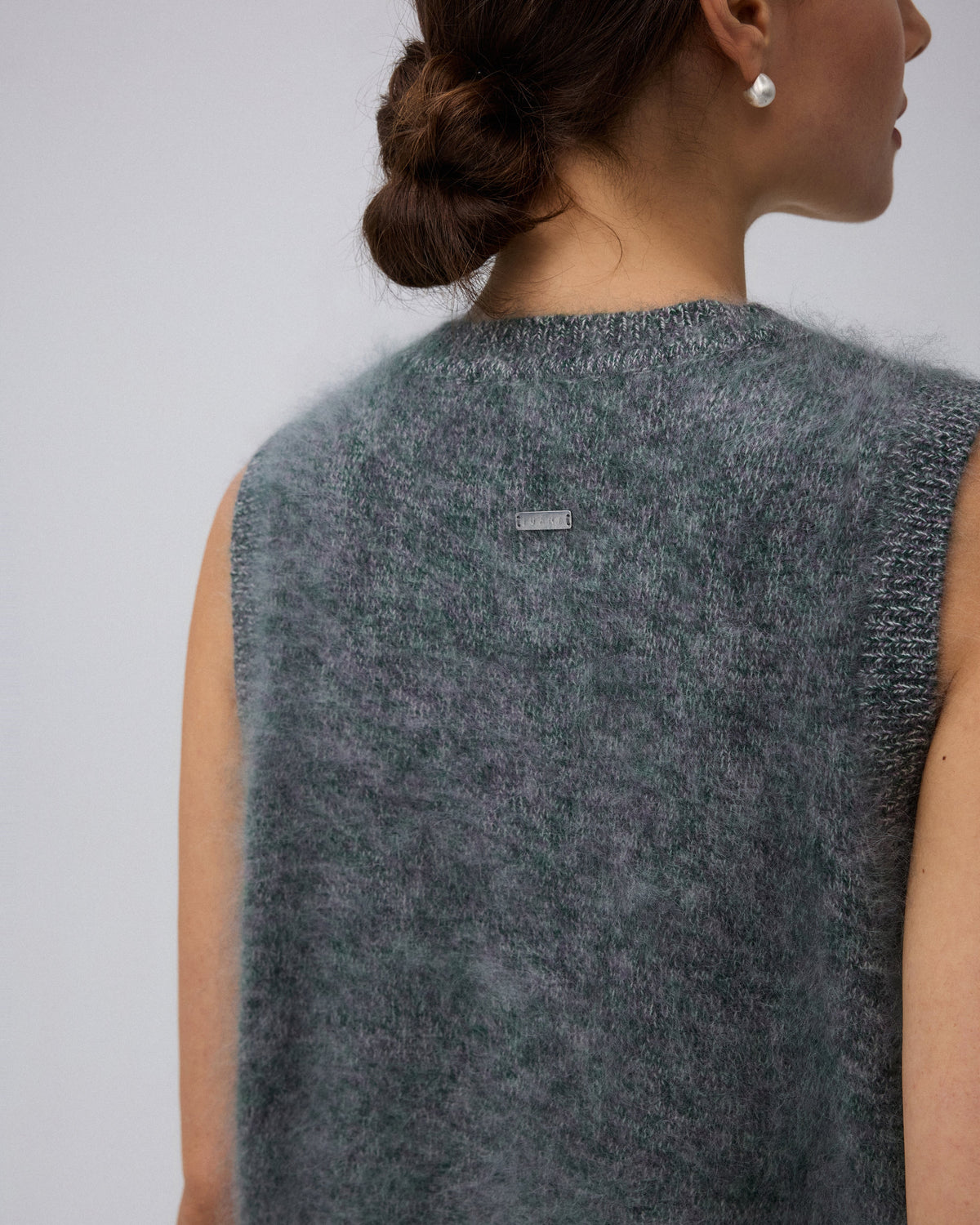 Juana Brushed Wool-Blend Vest in Forest Multi (wool–cashmere–silk) shown from the back with a streamlined shape