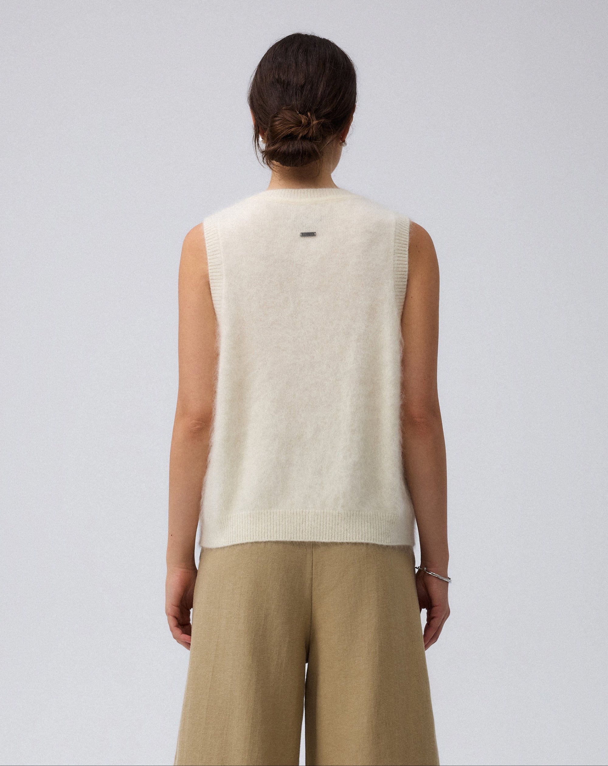 Juana Brushed Wool-Blend Vest in Ivory (wool–cashmere–silk) shown from the back with a clean sleeveless shape