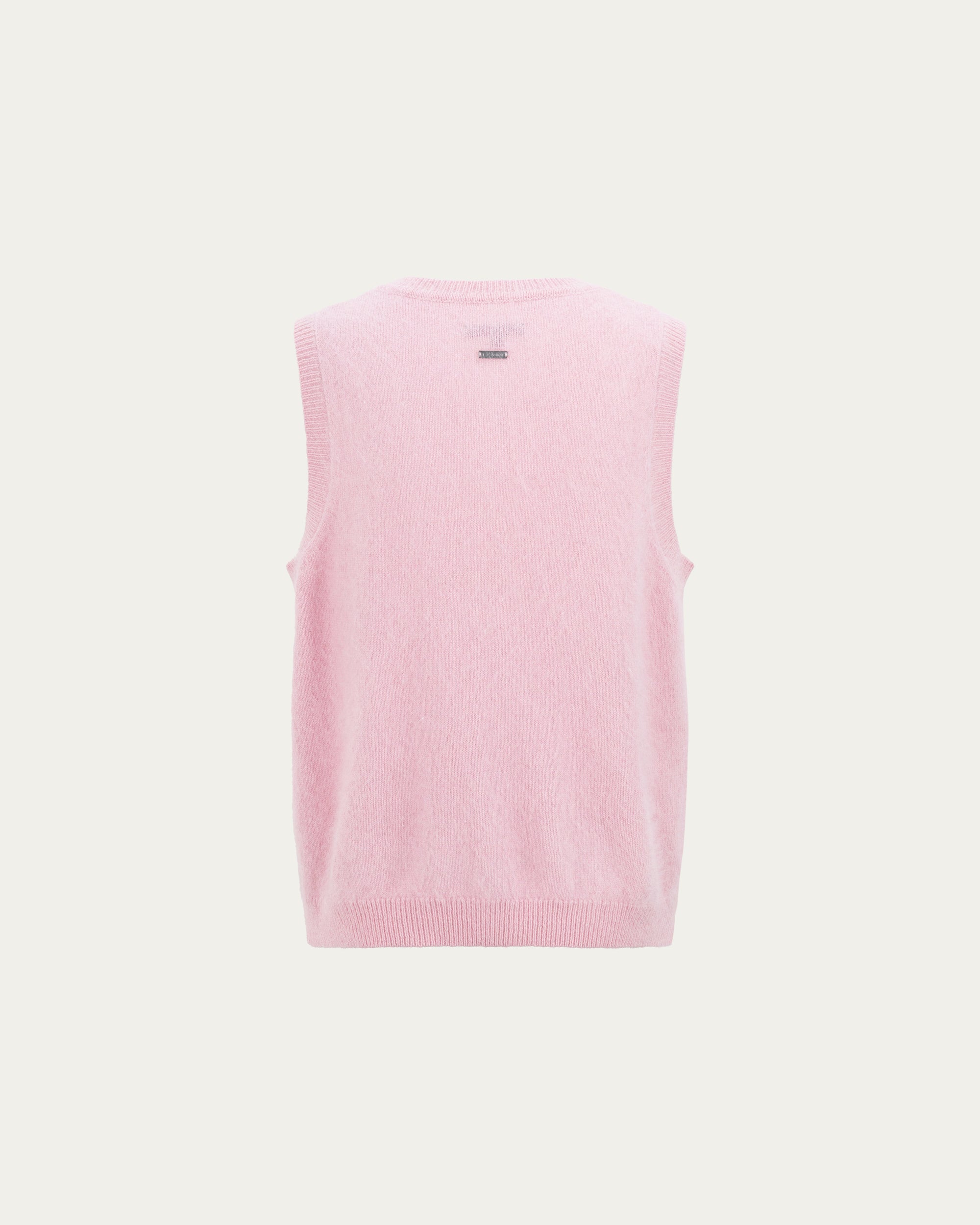 Juana Brushed Wool-Blend Vest in Vintage Pink (wool–cashmere–silk) shown from the back with a clean sleeveless shape