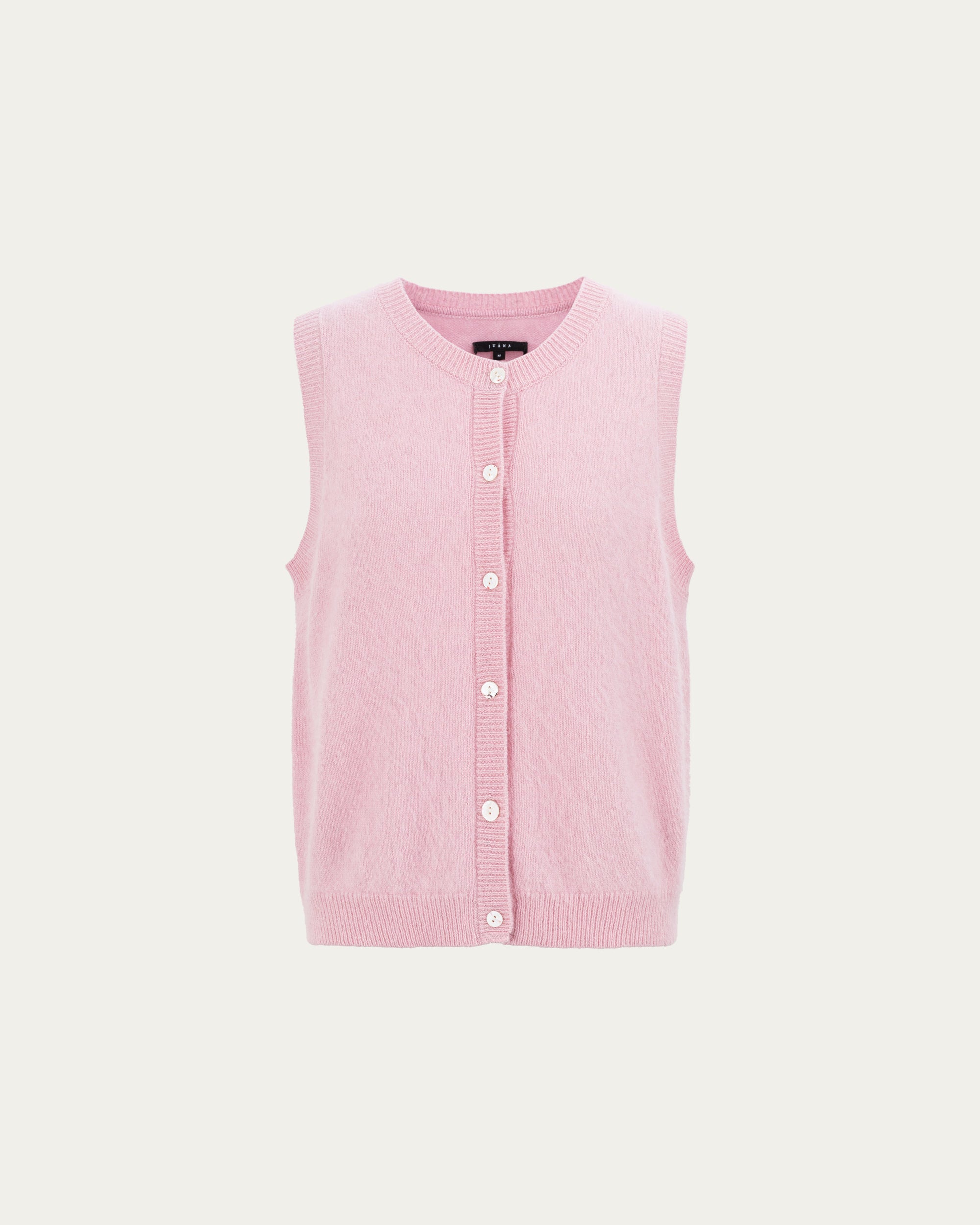 Juana Brushed Wool-Blend Vest in Vintage Pink (wool–cashmere–silk) shown from the front with a button closure