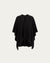 Ghost mannequin front view of black wool–cashmere–hemp cape; clean neckline and front drape.