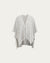 Ghost mannequin front view of light grey wool–cashmere–hemp cape; smooth front drape and neckline.