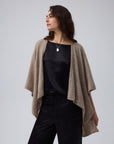 Model styling Juana Cashmere Cape (oatmeal) over the Aven Silk Set