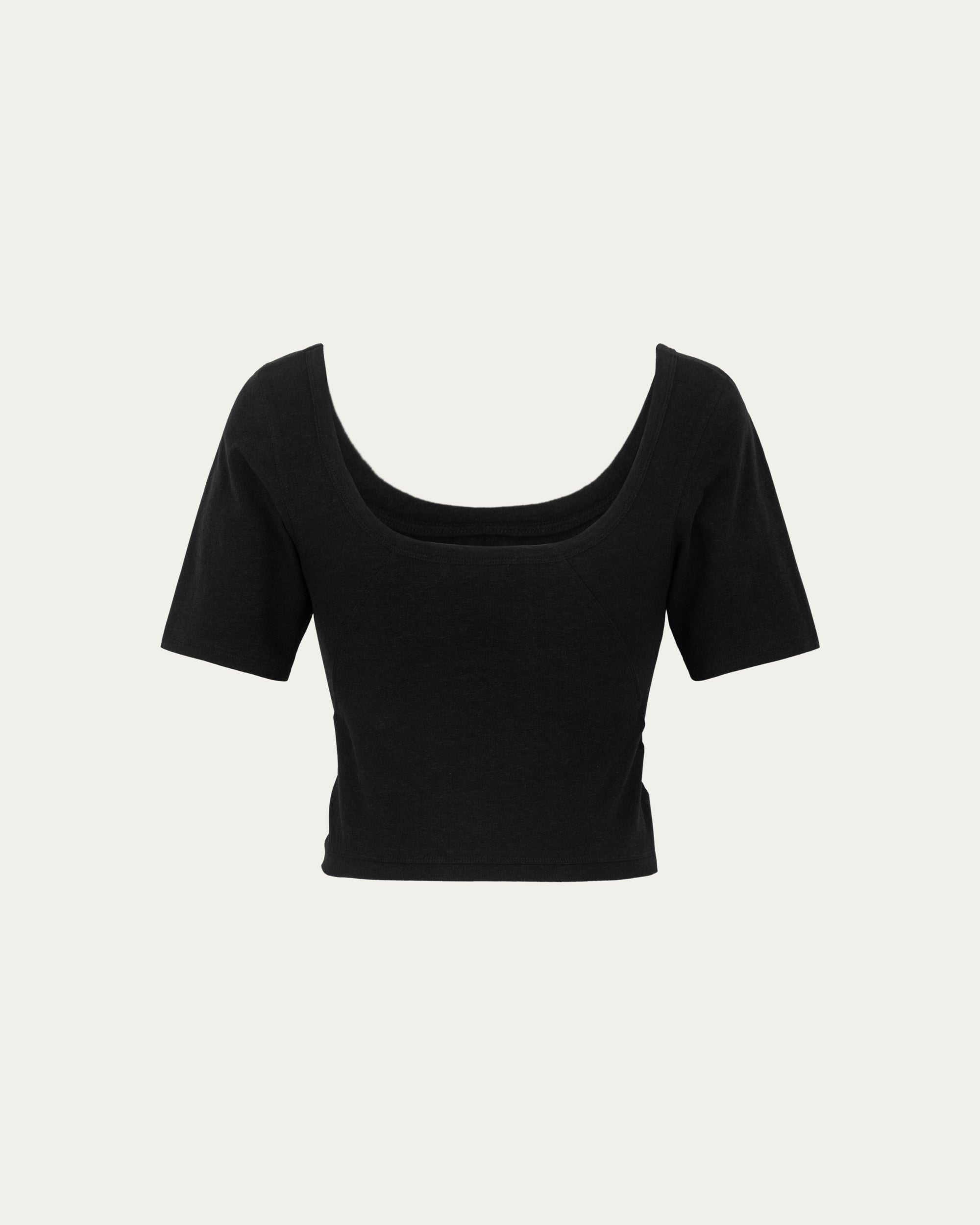 Classic Square Neck T-Shirt (black) on ghost mannequin, back view showing drape and construction.