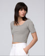 Two models styling Classic Square Neck T-Shirt (gray and black) with relaxed shorts for a polished, eco-friendly look.