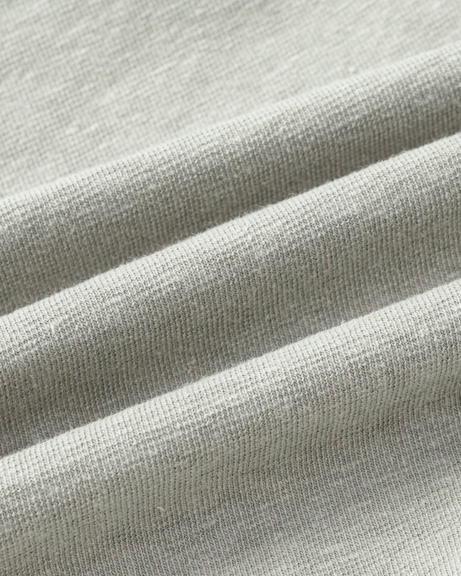 Close-up of hemp–organic cotton knit of Classic Square Neck T-Shirt (gray), highlighting breathable texture.