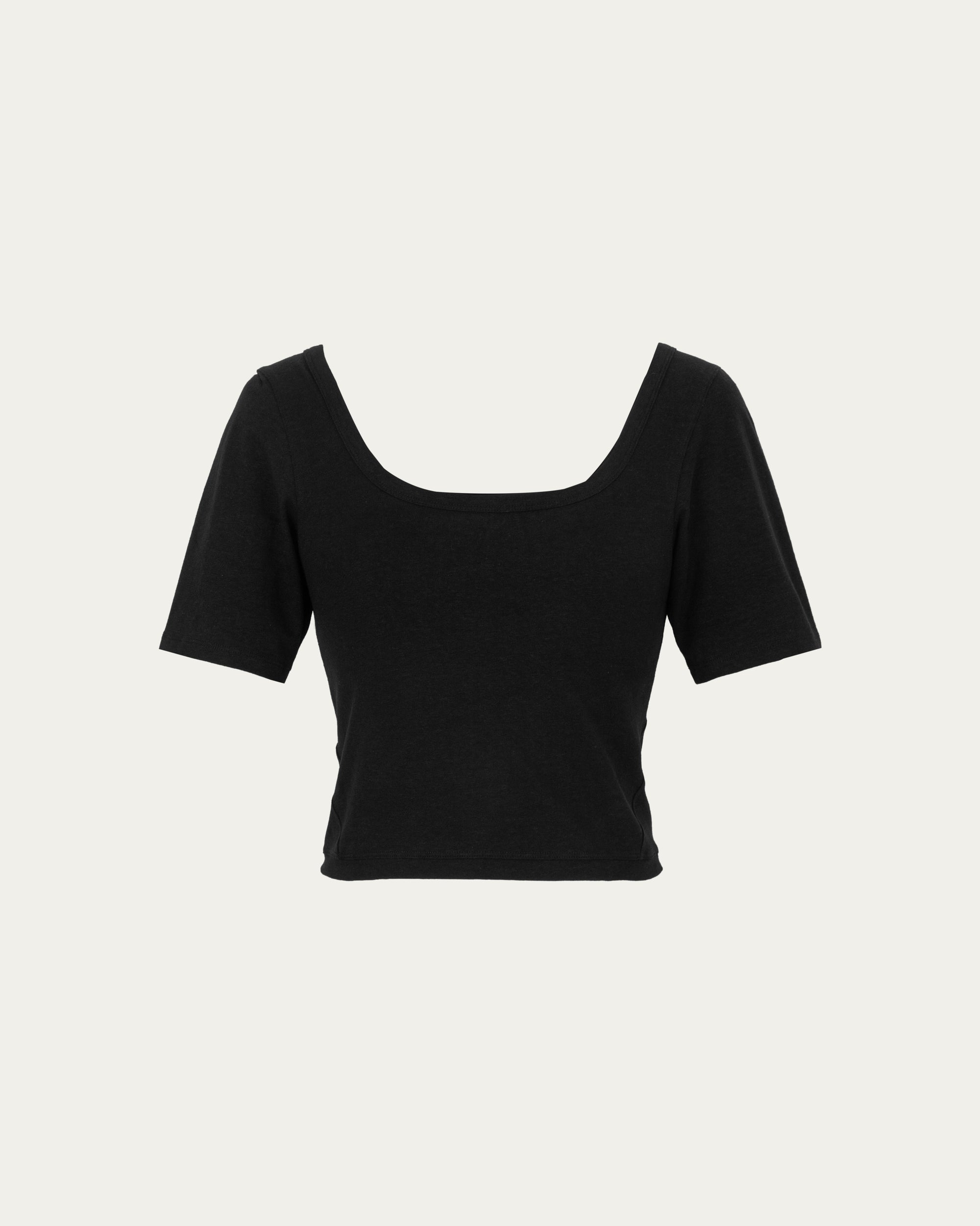 Classics Square Neck T-Shirt (black) on ghost mannequin, front view highlighting square neckline and clean lines.