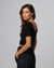 Detail shot of square neckline and stitching on Classic Square Neck T-Shirt (black).