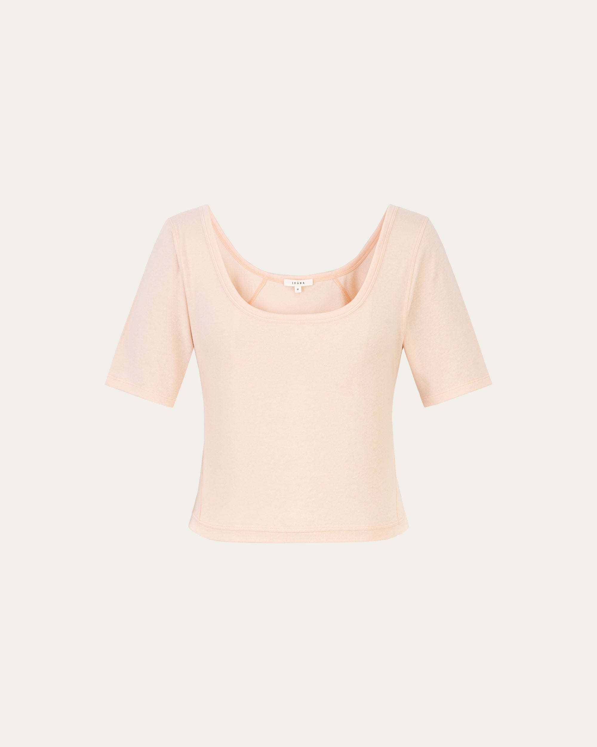 Classics Square Neck T-Shirt (peach) on ghost mannequin, front view highlighting square neckline and clean lines.