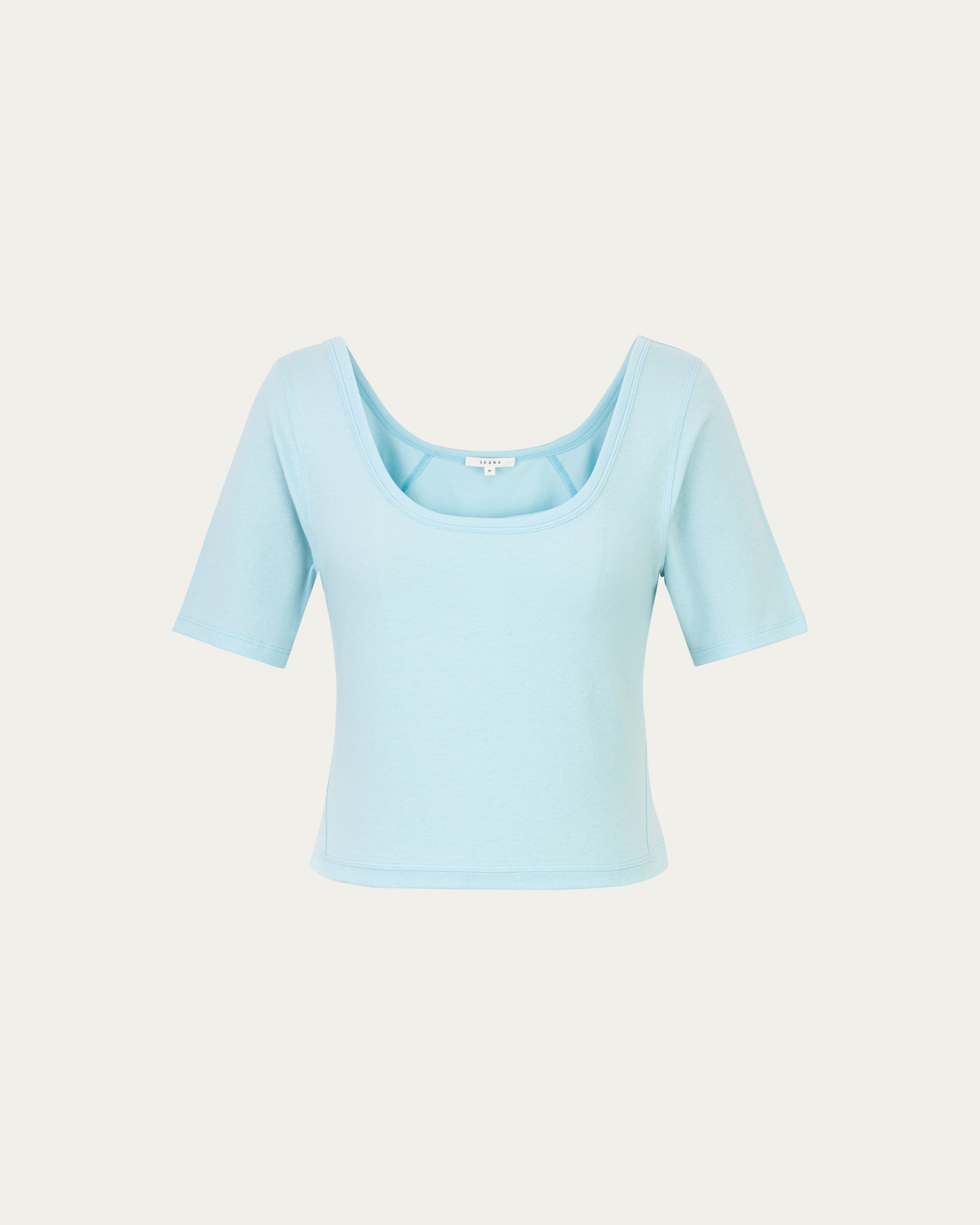 Juana Classics Squareneck T-Shirt sky blue (organic cotton–hemp) ghost front highlighting clean lines