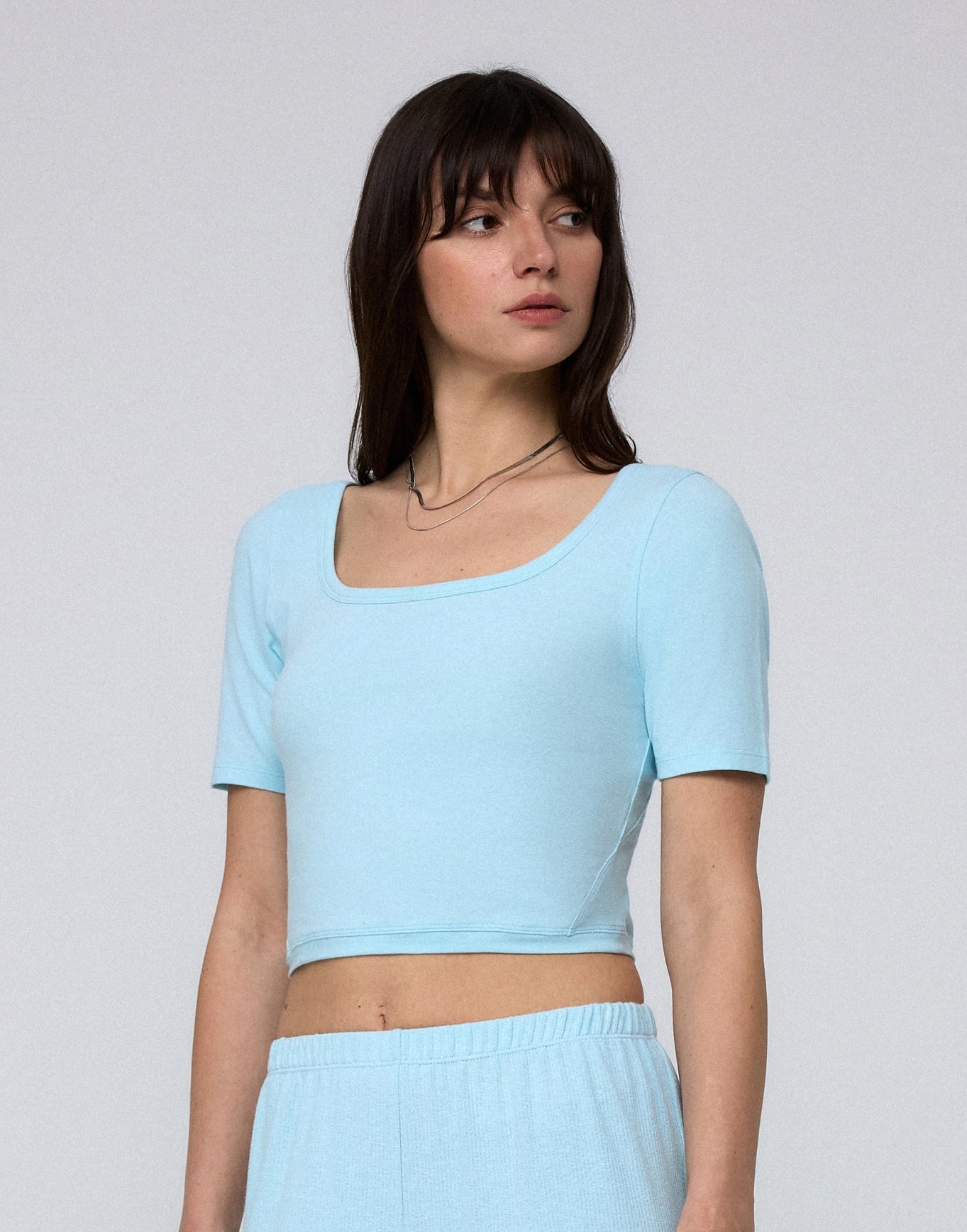 Juana Classics Squareneck T-Shirt sky blue (organic cotton–hemp) complete outfit featuring square neckline