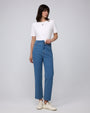 Juana Denim Atelier Crossover Jeans light blue denim (cotton–hemp) complete look image styled with a fitted top