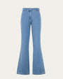 Juana Denim Atelier Flare Jeans light blue denim (cotton–hemp blend) ghost front view showing high-rise shape