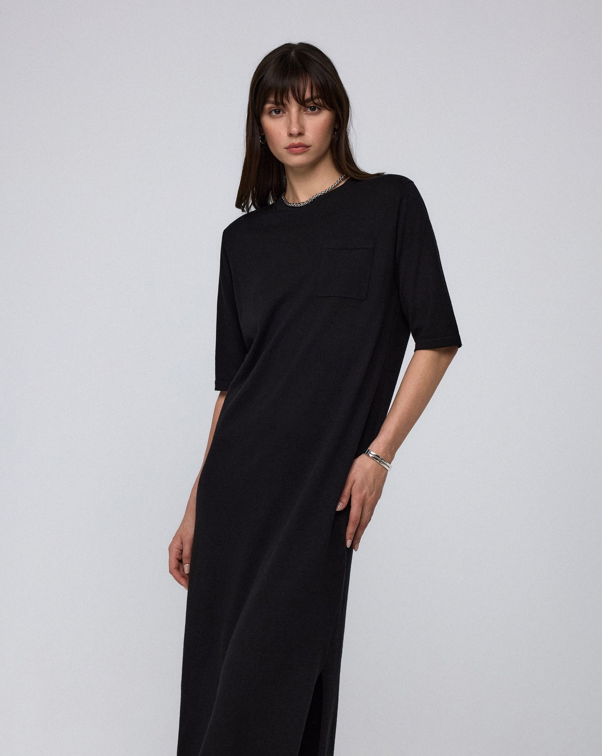 Juana Elara Short Sleeve Maxi Dress black (hemp–cotton) casual knit dress styling