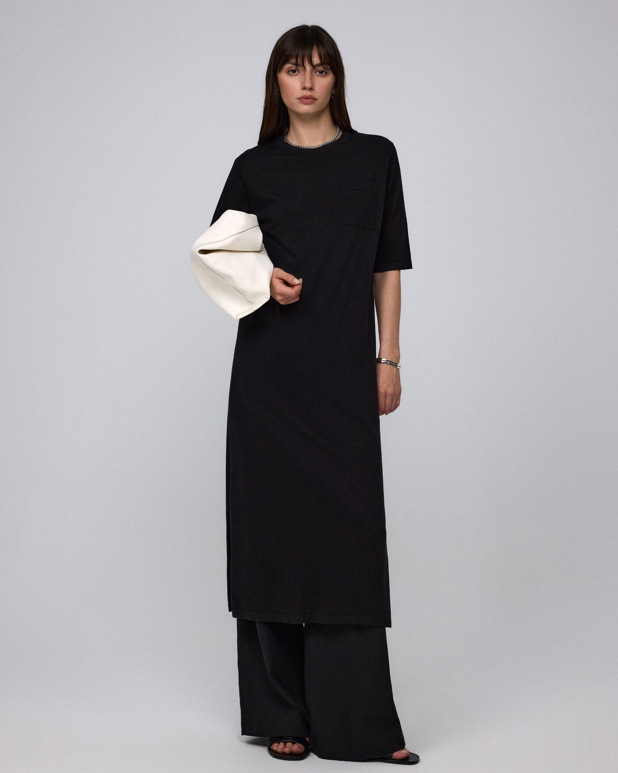 Juana Elara Short Sleeve Maxi Dress black (hemp–cotton) main model view with relaxed drape

