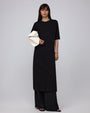 Juana Elara Short Sleeve Maxi Dress black (hemp–cotton) main model view with relaxed drape
