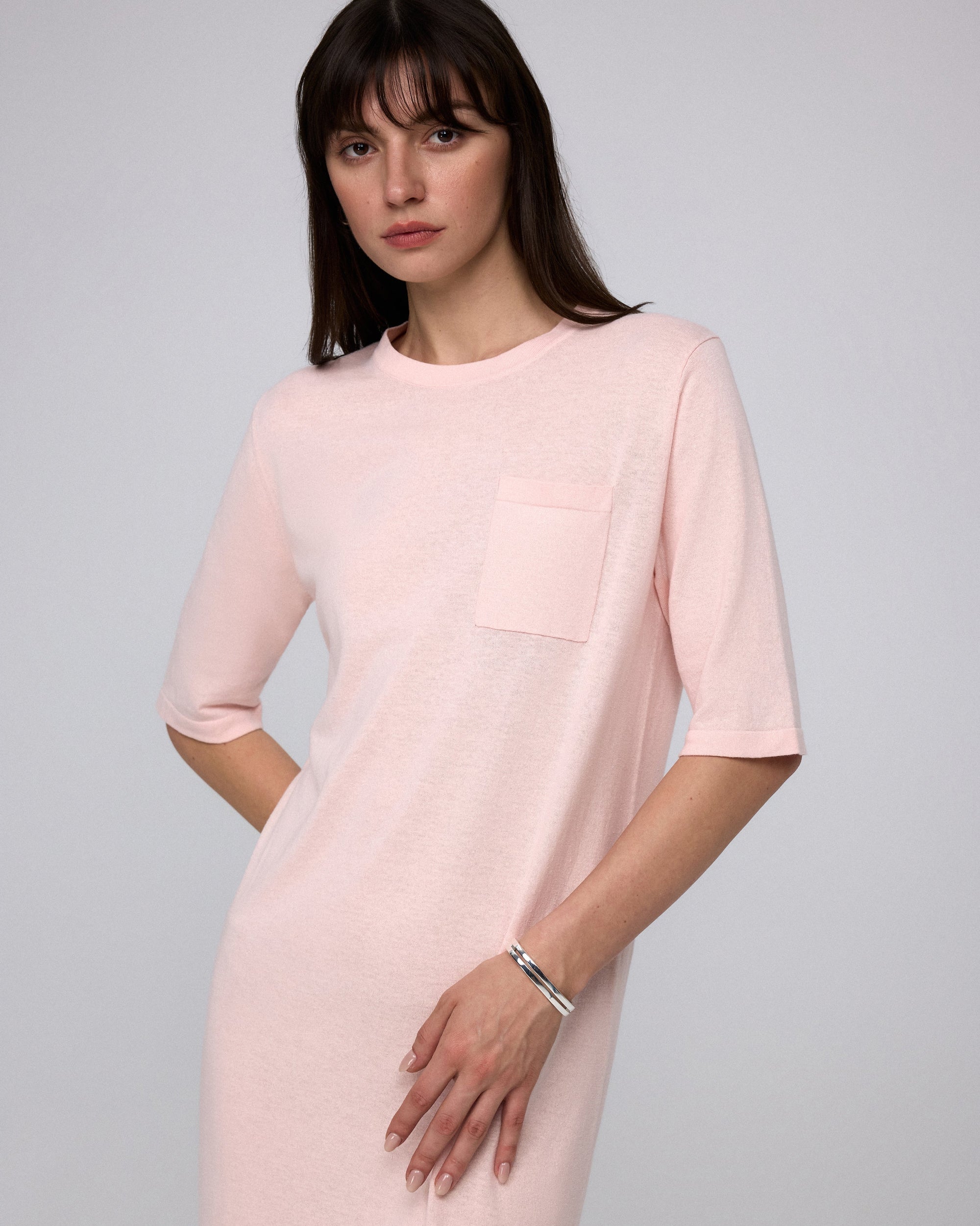 Juana Elara Short Sleeve Maxi Dress blush (hemp–cotton) sweater-knit and pocket detail