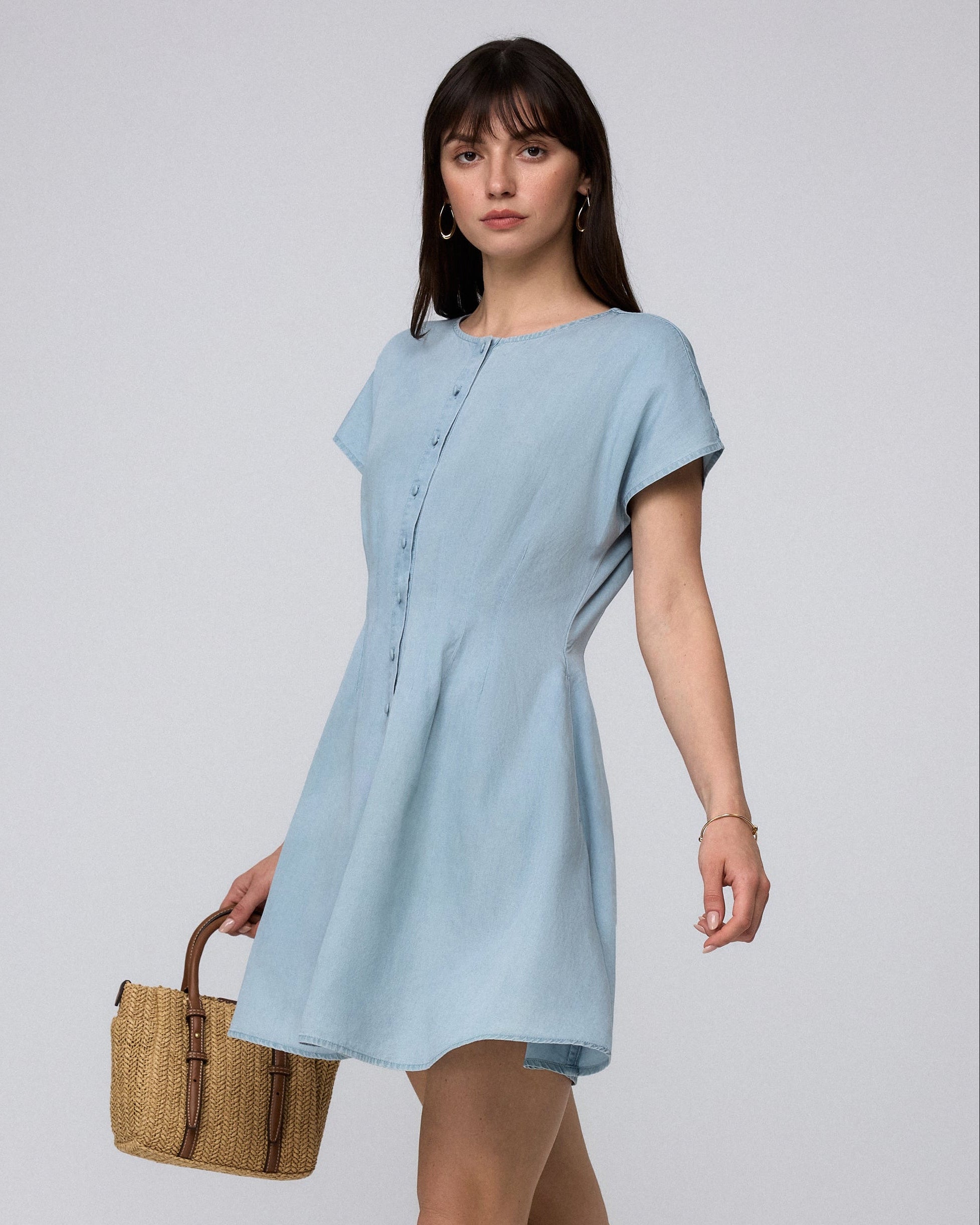 Juana Faye Pleated Shirt Dress chambray blue (Tencel–cotton–hemp blend) model main image