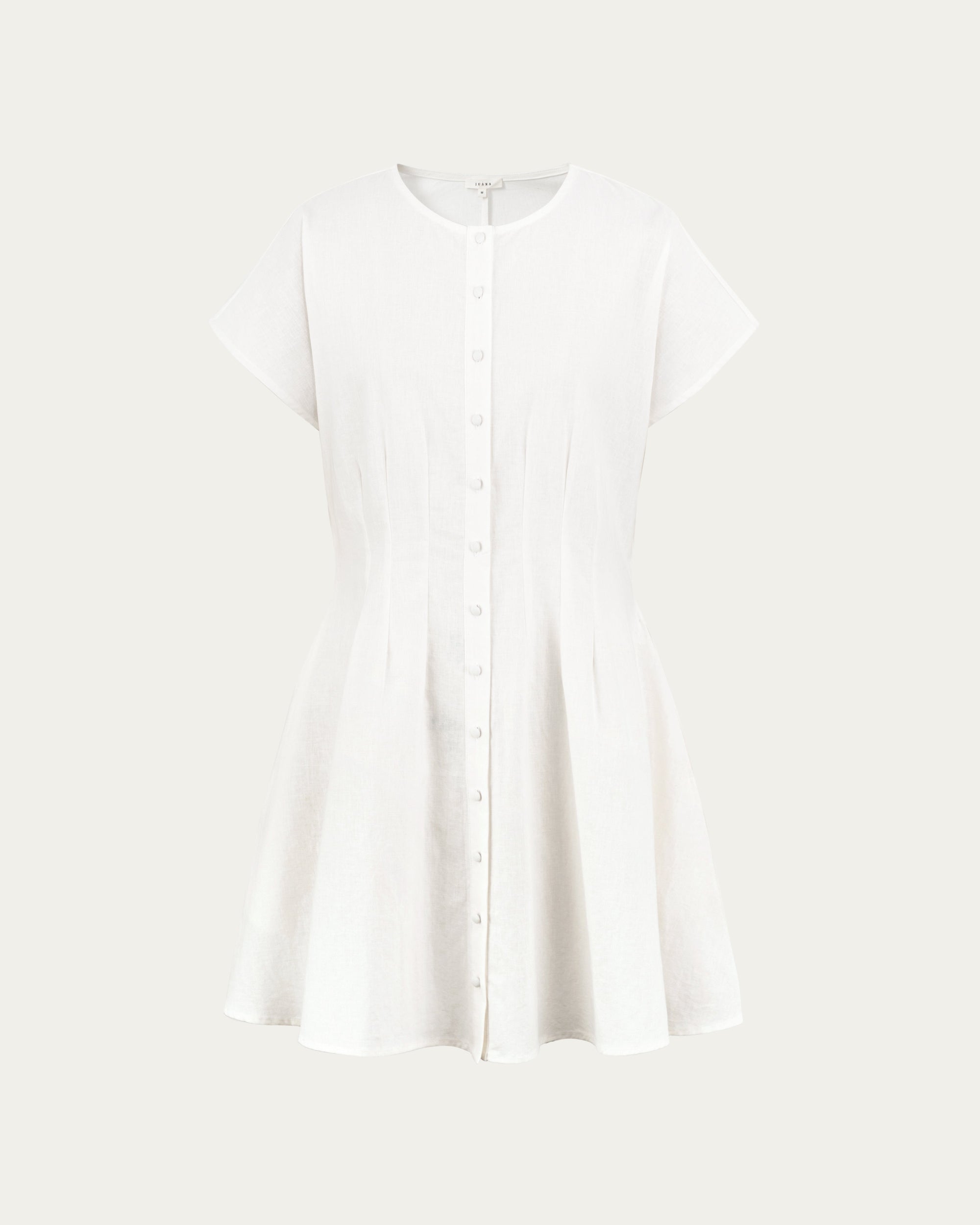 Juana Flora Pleated Shirt Dress white (hemp–cotton blend) ghost front with covered button opening