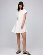 Juana Flora Pleated Shirt Dress white (hemp–cotton blend) styled look worn open as a light layer