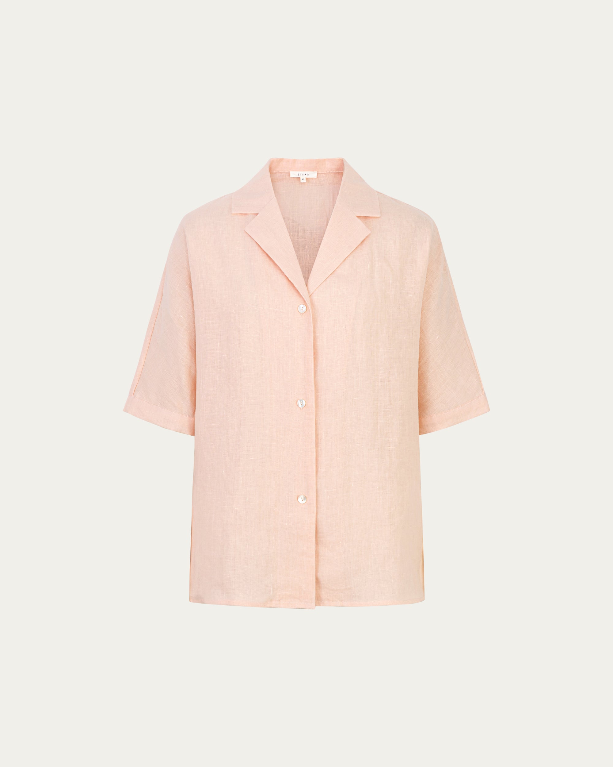 Juana Hemp Camp Shirt peach (hemp) ghost front showing open resort-style collar and fluid drape