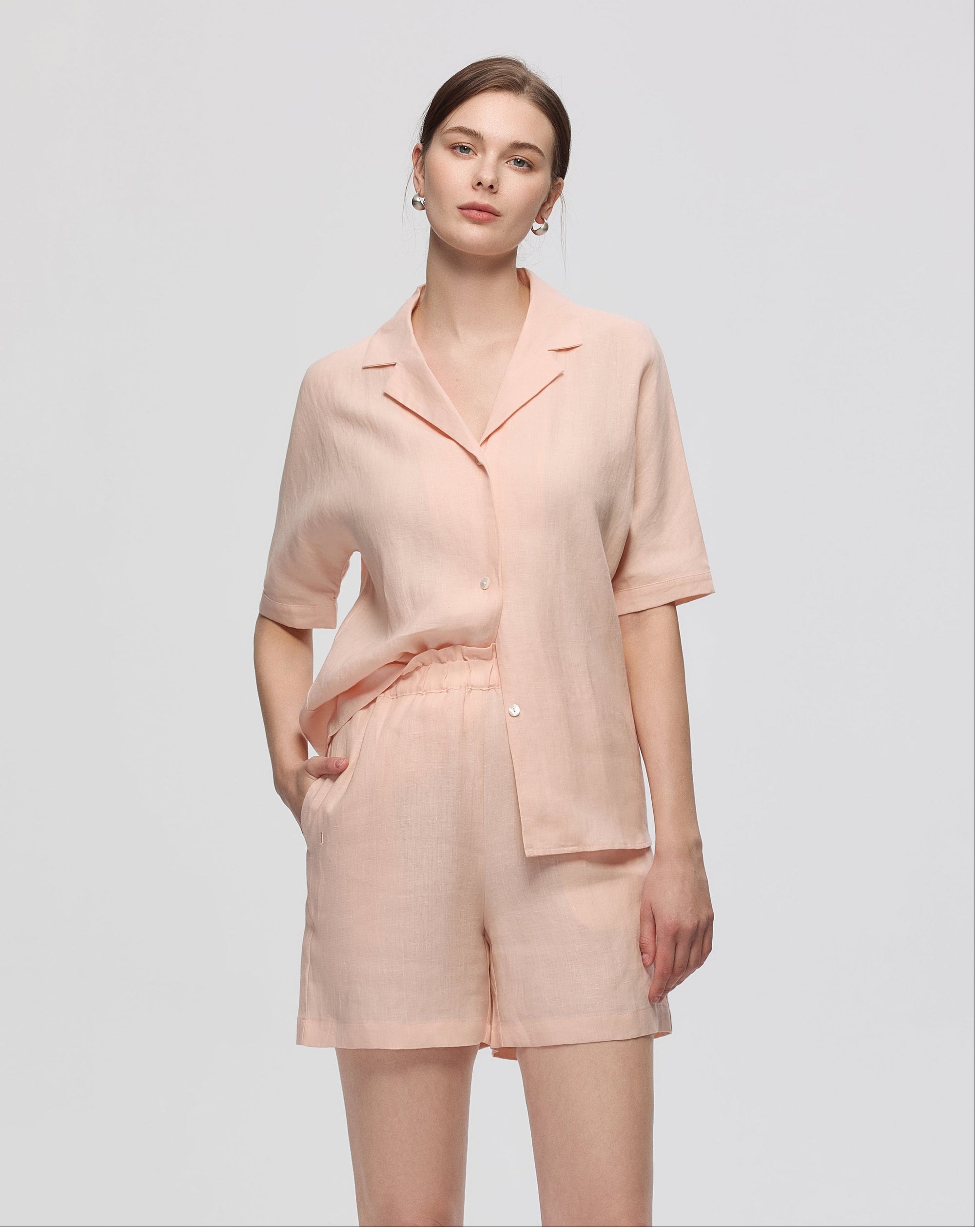 Juana Hemp Camp Shirt peach (hemp) complete look showing set-ready styling with relaxed silhouette